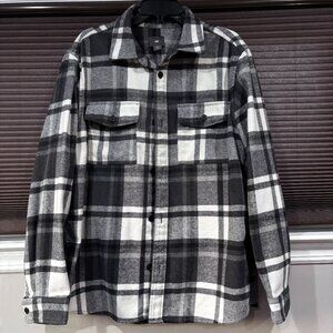H&M Men's plaid shirt jacket SZ: L / Black / White